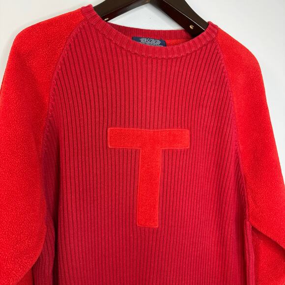 90s/Y2K Vintage Tommy Jeans Red Big Logo Fleece Sleeves Sweater Men's XL - Picture 4 of 9